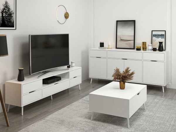 Elina Ayaklı Oturma Odası Set1 - Beyaz/Beyaz