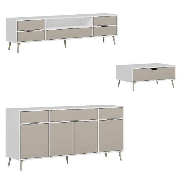 Elina Ayaklı Oturma Odası Set1 - Beyaz/Kumtaşı