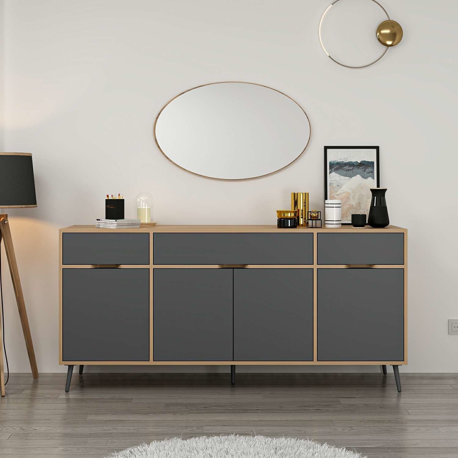 Elina Ayaklı Konsol Aynalı - Dore/Antrasit