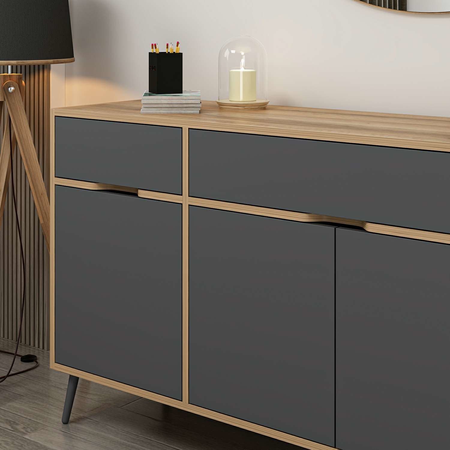 Elina Ayaklı Konsol Aynalı - Dore/Antrasit