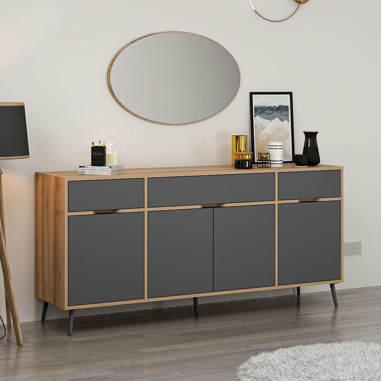 Elina Ayaklı Konsol Aynalı - Dore/Antrasit