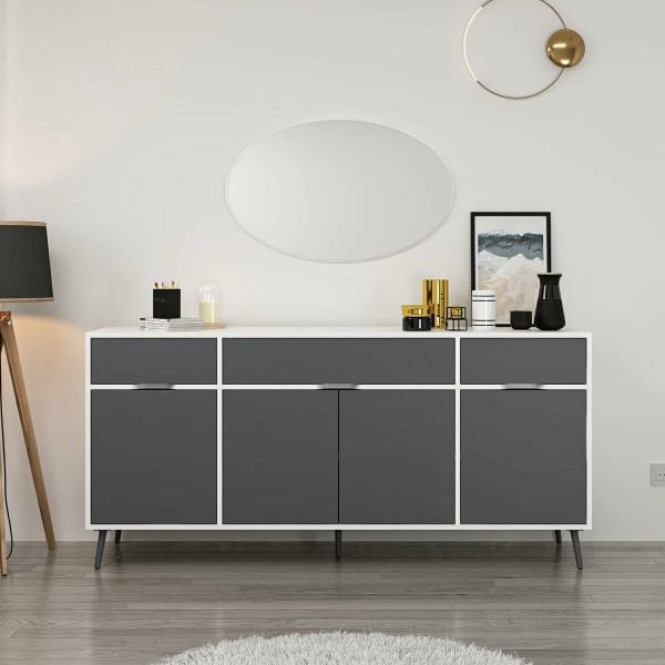 Elina Ayaklı Konsol Aynalı - Beyaz/Antrasit