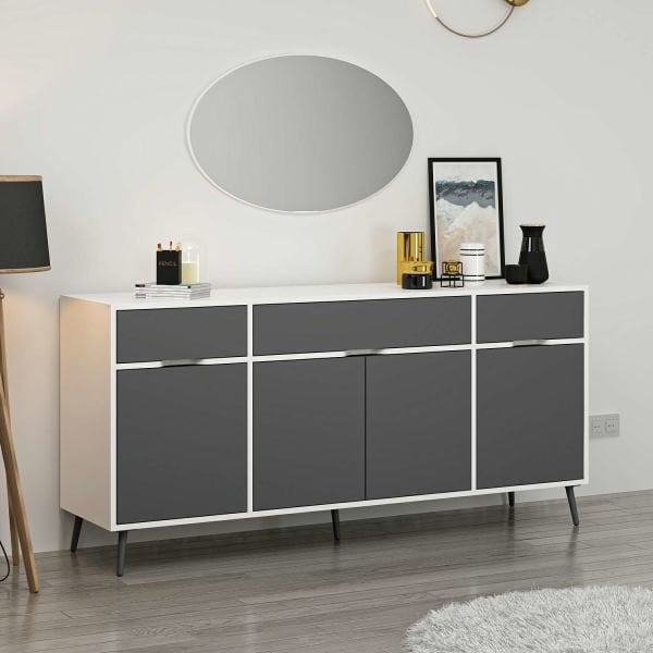 Elina Ayaklı Konsol Aynalı - Beyaz/Antrasit