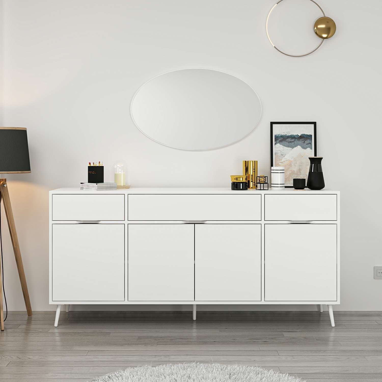 Elina Ayaklı Konsol Aynalı - Beyaz/Beyaz