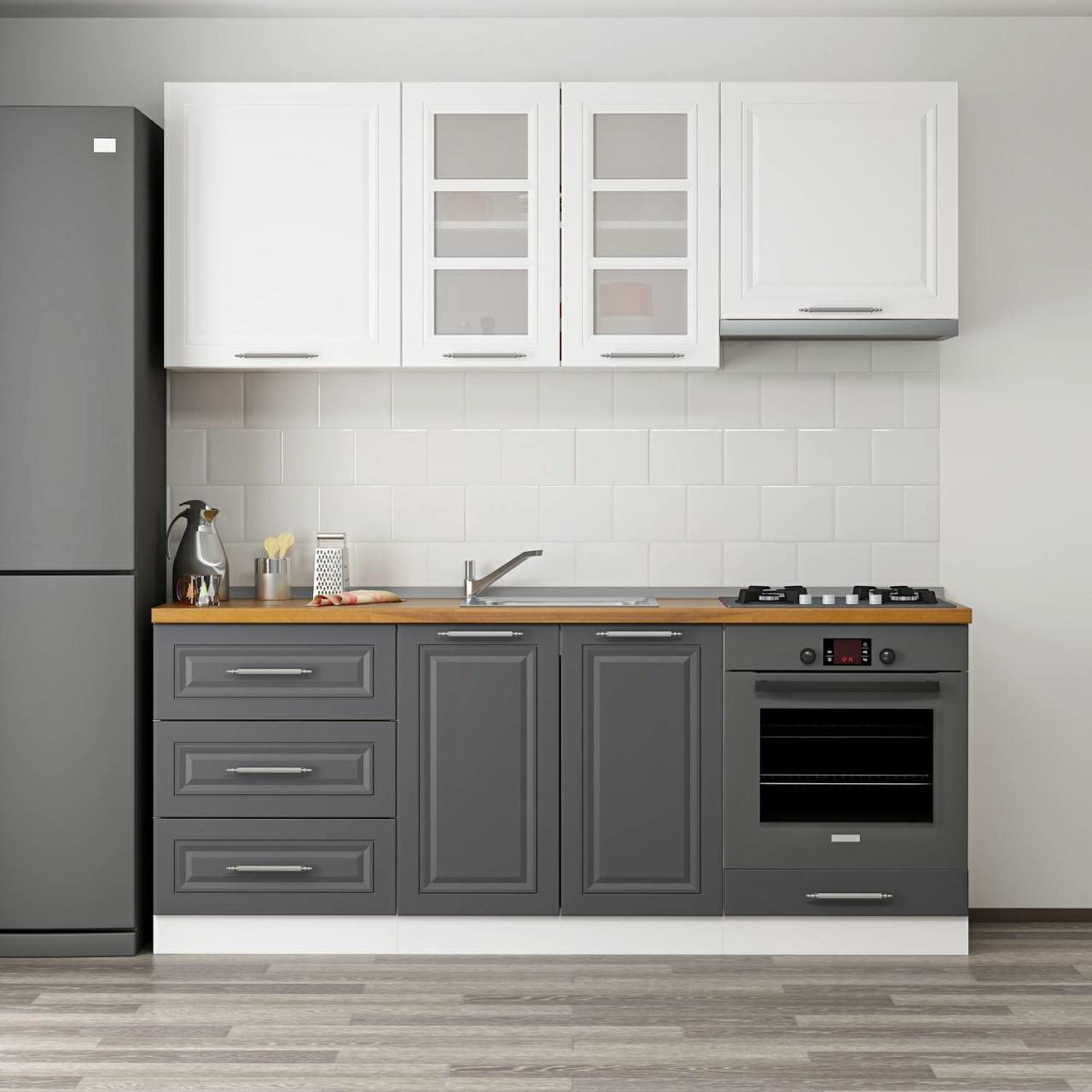 MİNAR 200 CM MEBRAN C MUTFAK DOLABI BEYAZ ANTRASİT 200-MCBA1