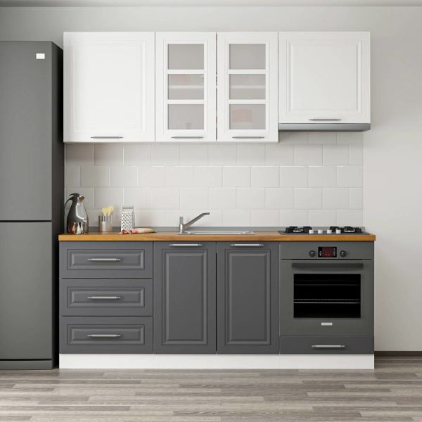 MİNAR 200 CM MEBRAN C MUTFAK DOLABI BEYAZ ANTRASİT 200-MCBA1