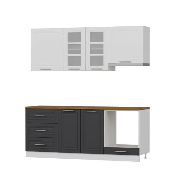 MİNAR 200 CM MEBRAN C MUTFAK DOLABI BEYAZ ANTRASİT 200-MCBA1