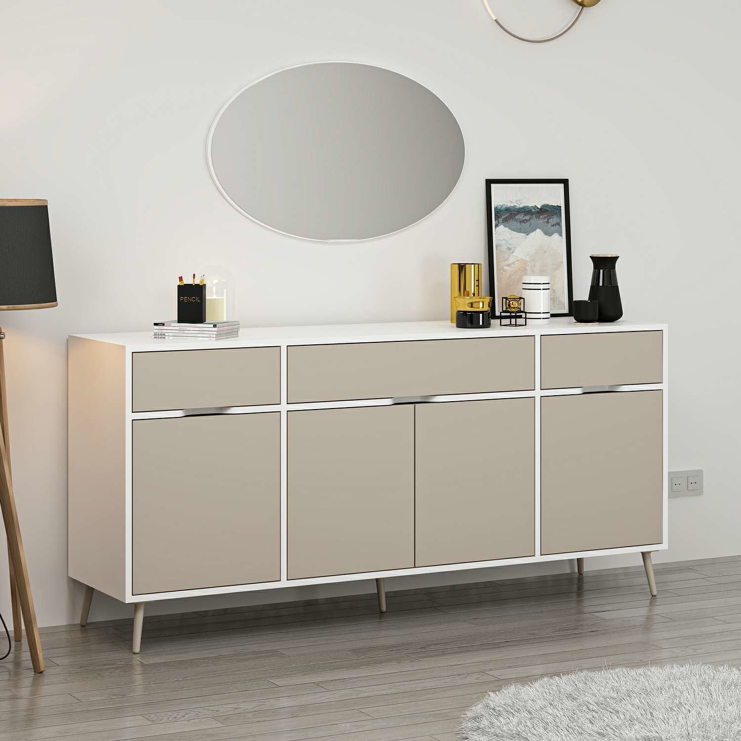 Elina Ayaklı Konsol Aynalı - Beyaz/Kumtaşı