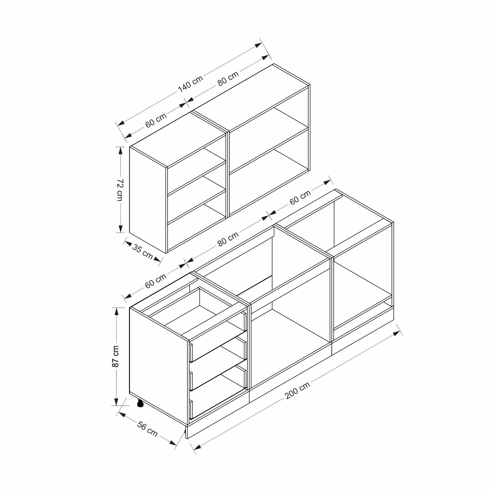 MİNAR 200 CM MEBRAN C MUTFAK DOLABI BEYAZ ANTRASİT 200-MCBA3