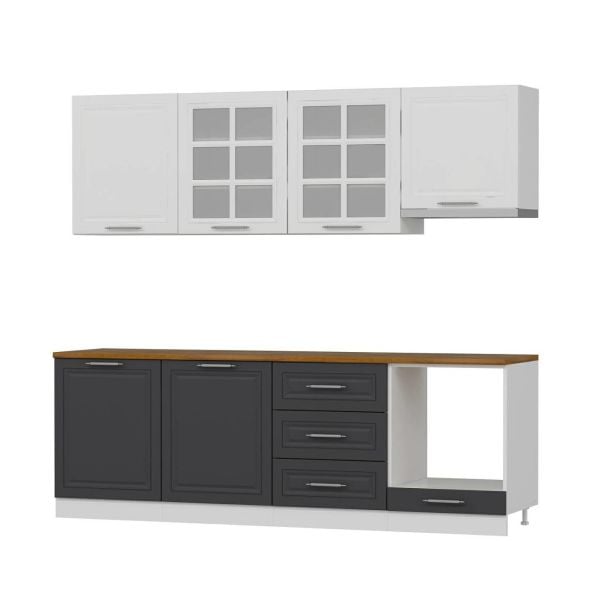 MİNAR 240 CM MEBRAN C MUTFAK DOLABI BEYAZ ANTRASİT 240-MCBA1