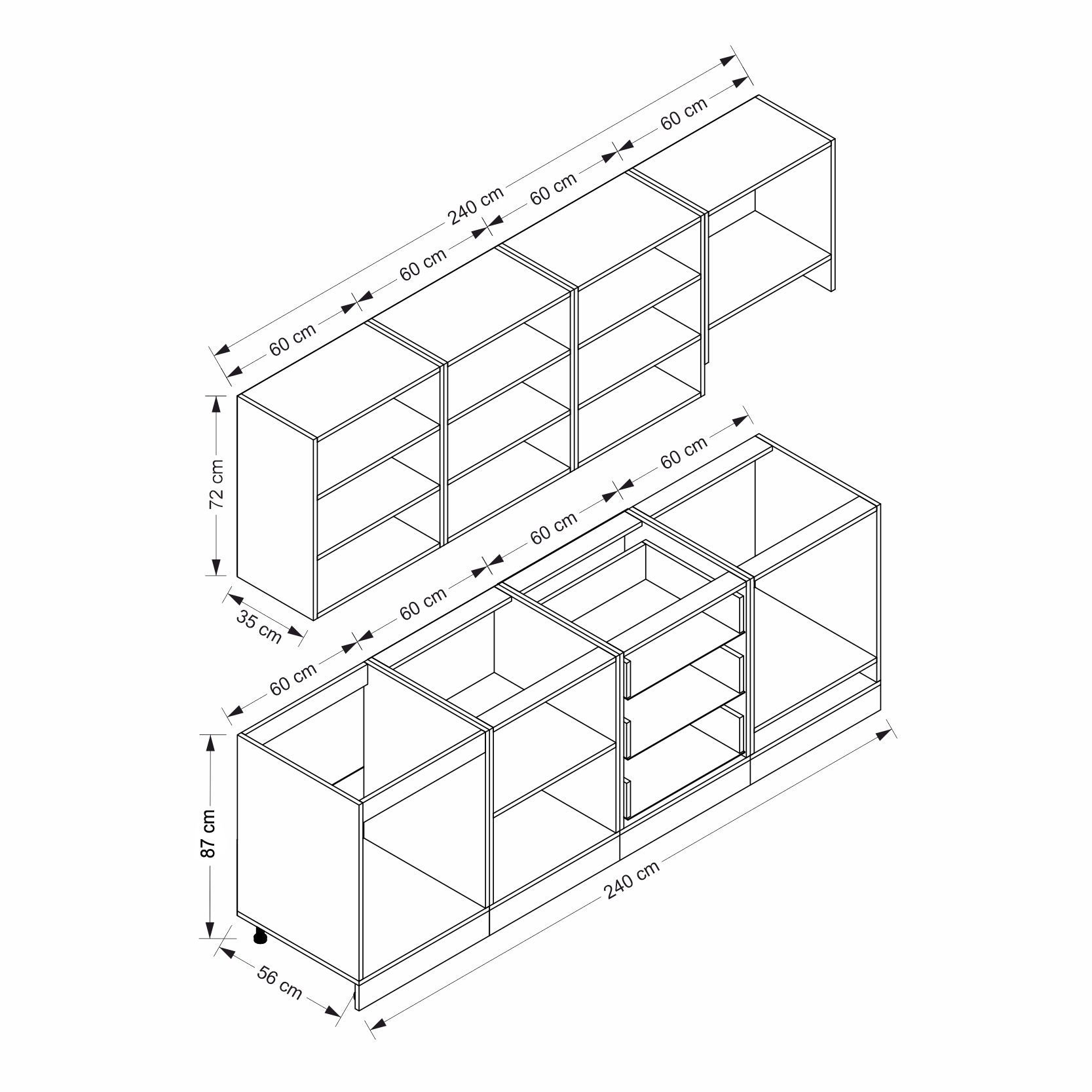 MİNAR 240 CM MEBRAN C MUTFAK DOLABI BEYAZ ANTRASİT 240-MCBA1