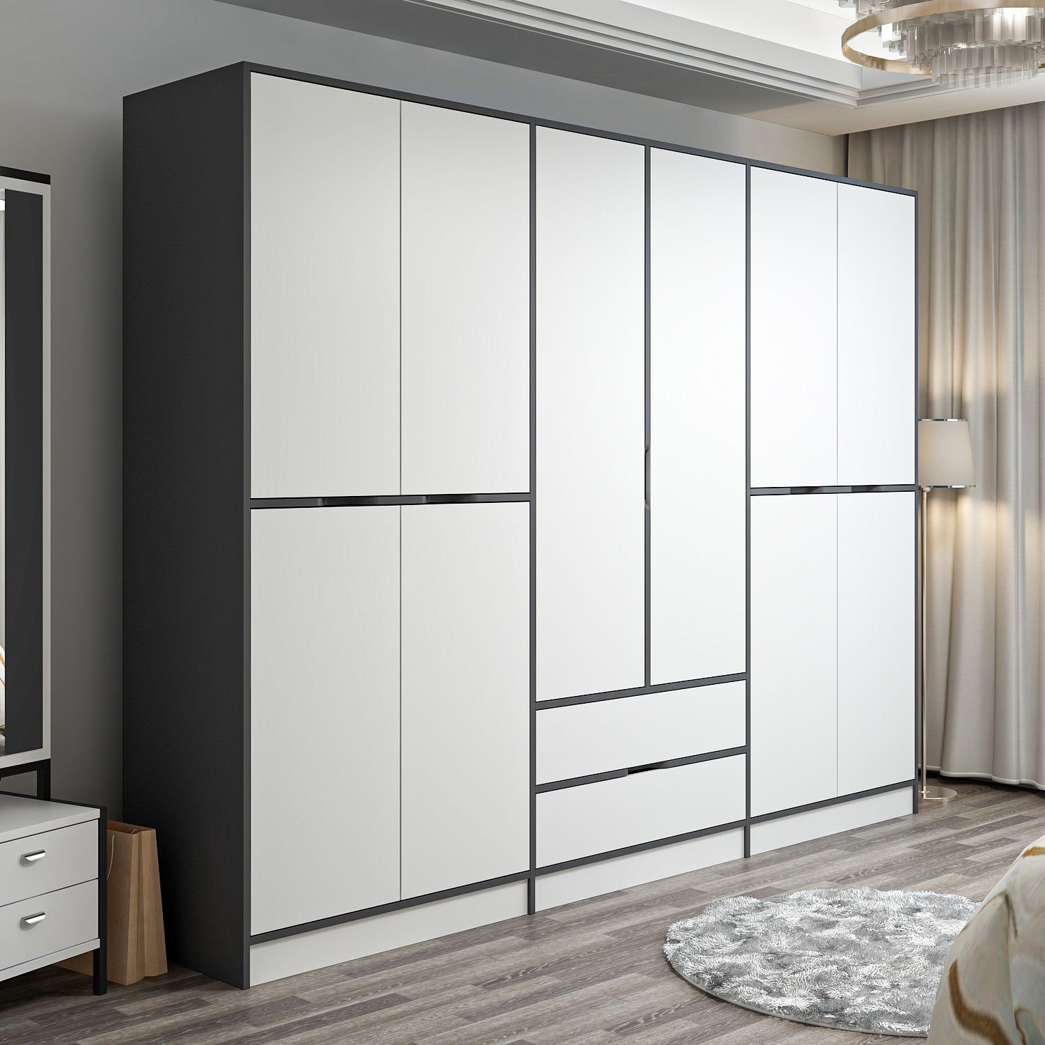 Elina 6 Kapaklı Dolap - Antrasit/Beyaz