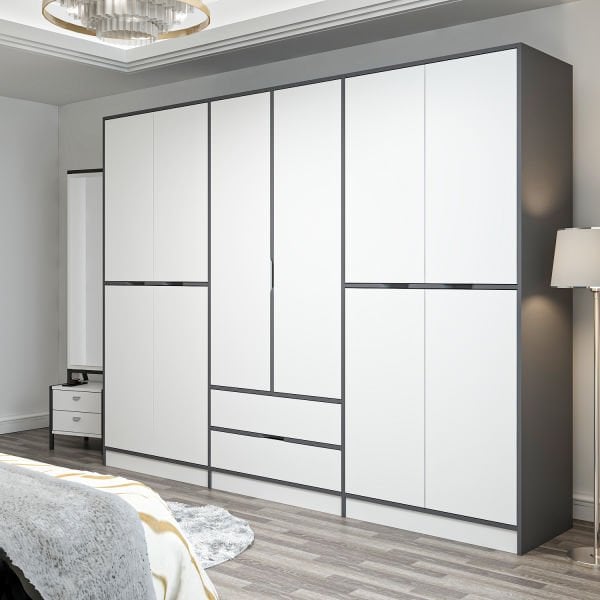 Elina 6 Kapaklı Dolap - Antrasit/Beyaz