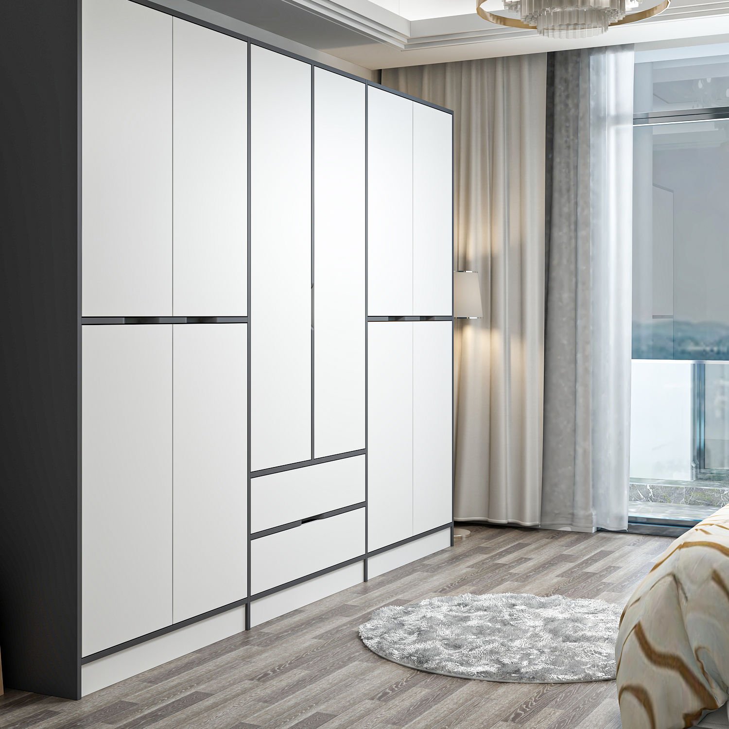 Elina 6 Kapaklı Dolap - Antrasit/Beyaz