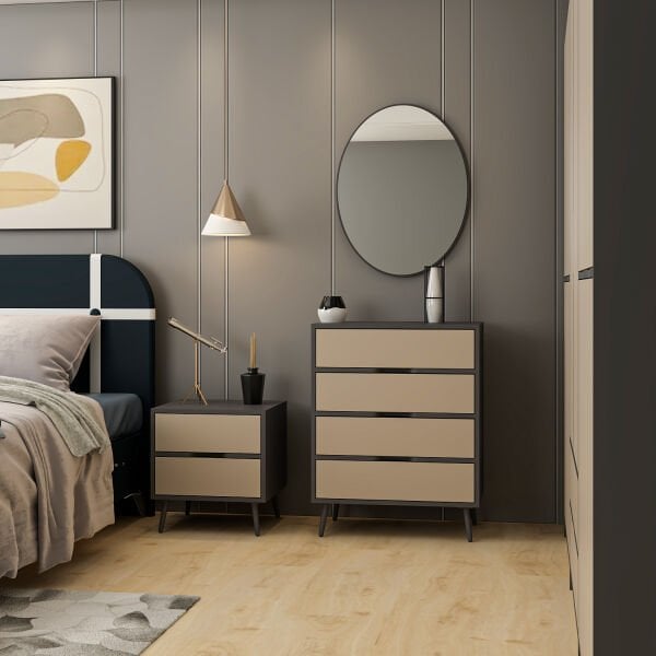 Elina Yatak Odası Takımı - Antrasit/Kumtaşı