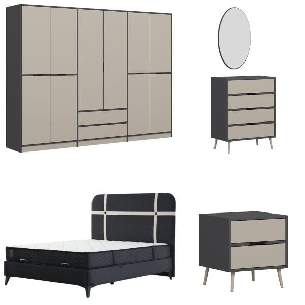 Elina Yatak Odası Takımı - Antrasit/Kumtaşı