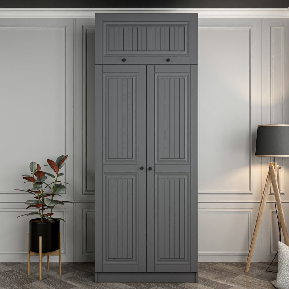 Kale 2 Kapaklı Dolap ve Yüklük İlkbahar Mebran - Antrasit/Antrasit