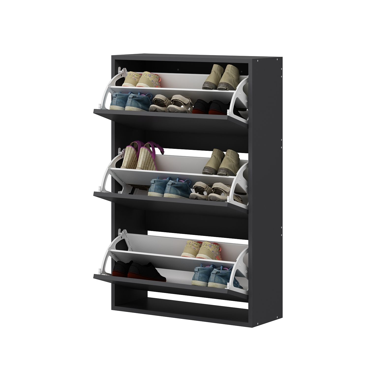 Lupa Düşer Kapaklı 3 Bölmeli Ayakkabılık - Antrasit