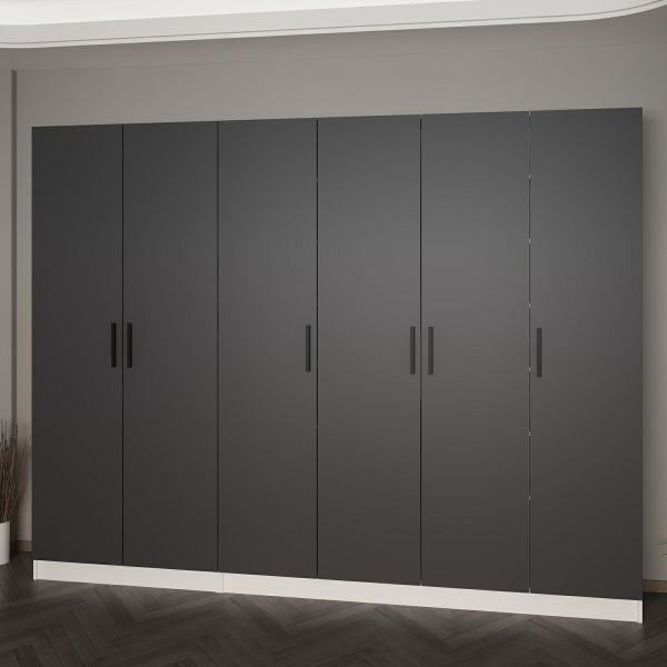 Minar Kale 210 Cm 6 Kapaklı 4B Raf Portmanto Beyaz Antrasit