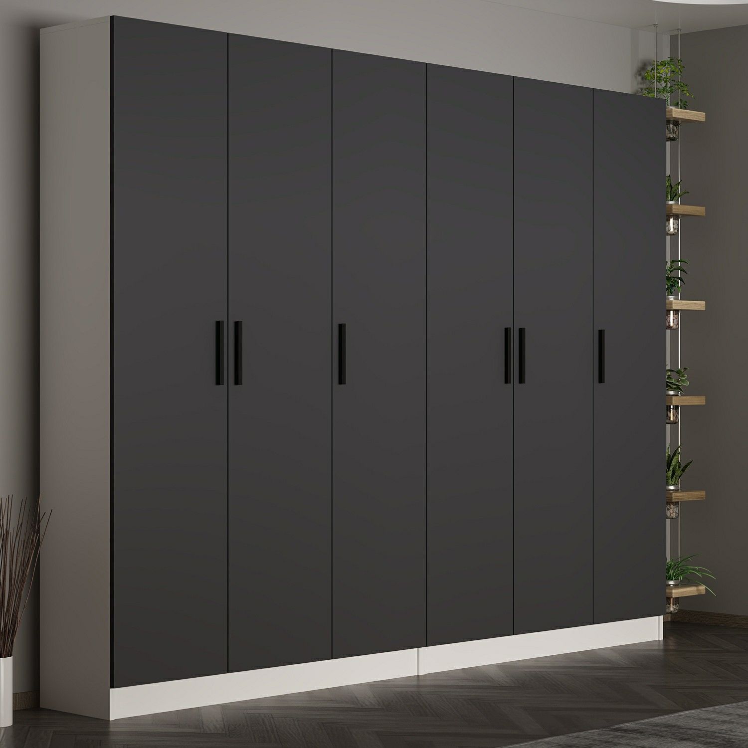 Minar Kale 210 Cm 6 Kapaklı 2B Raf Portmanto Beyaz Antrasit