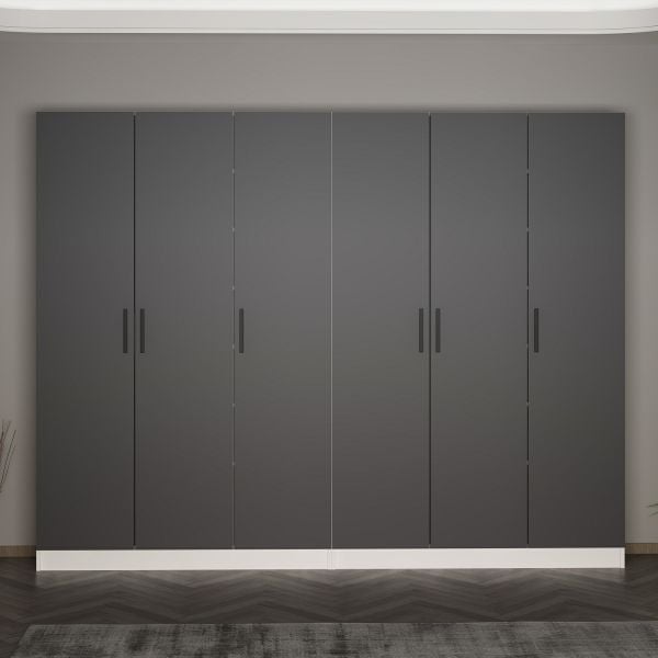 Minar Kale 210 Cm 6 Kapaklı 2B Raf Portmanto Beyaz Antrasit