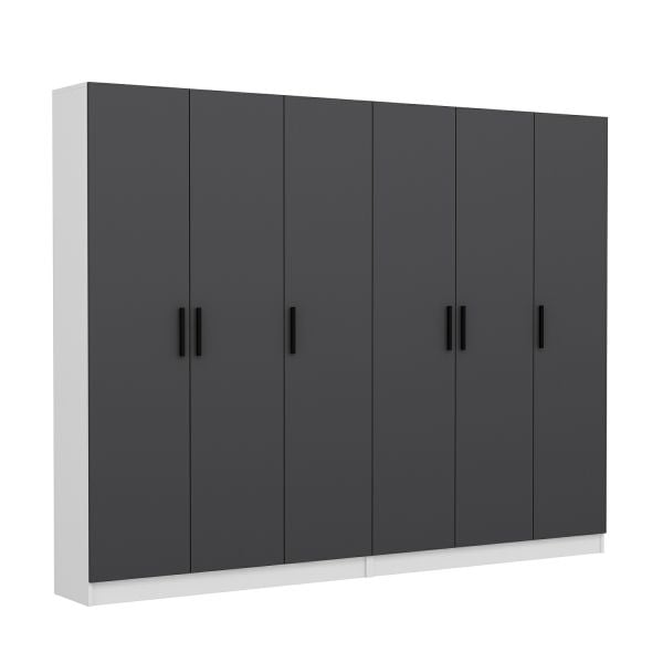 Minar Kale 210 Cm 6 Kapaklı 2B Raf Portmanto Beyaz Antrasit