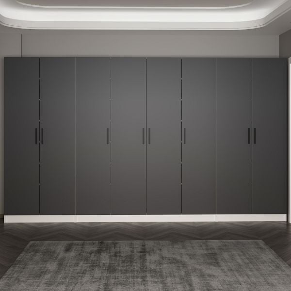 Minar Kale 210 Cm 8 Kapaklı 6B Raf Portmanto Beyaz Antrasit