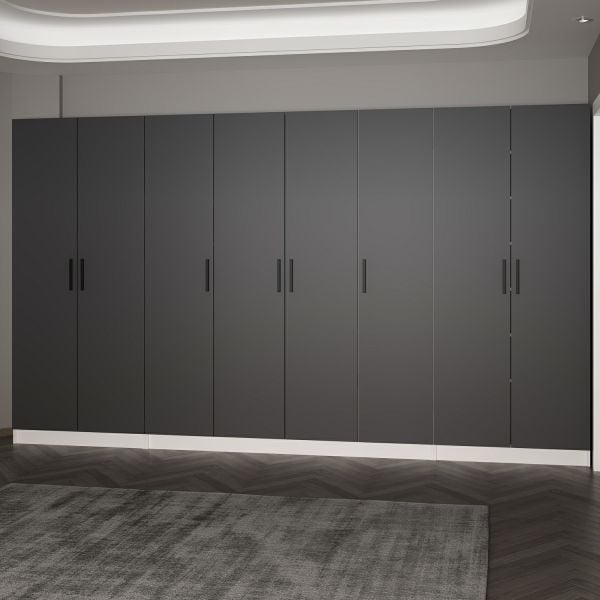 Minar Kale 210 Cm 8 Kapaklı 6B Raf Portmanto Beyaz Antrasit