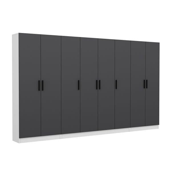 Minar Kale 210 Cm 8 Kapaklı 6B Raf Portmanto Beyaz Antrasit