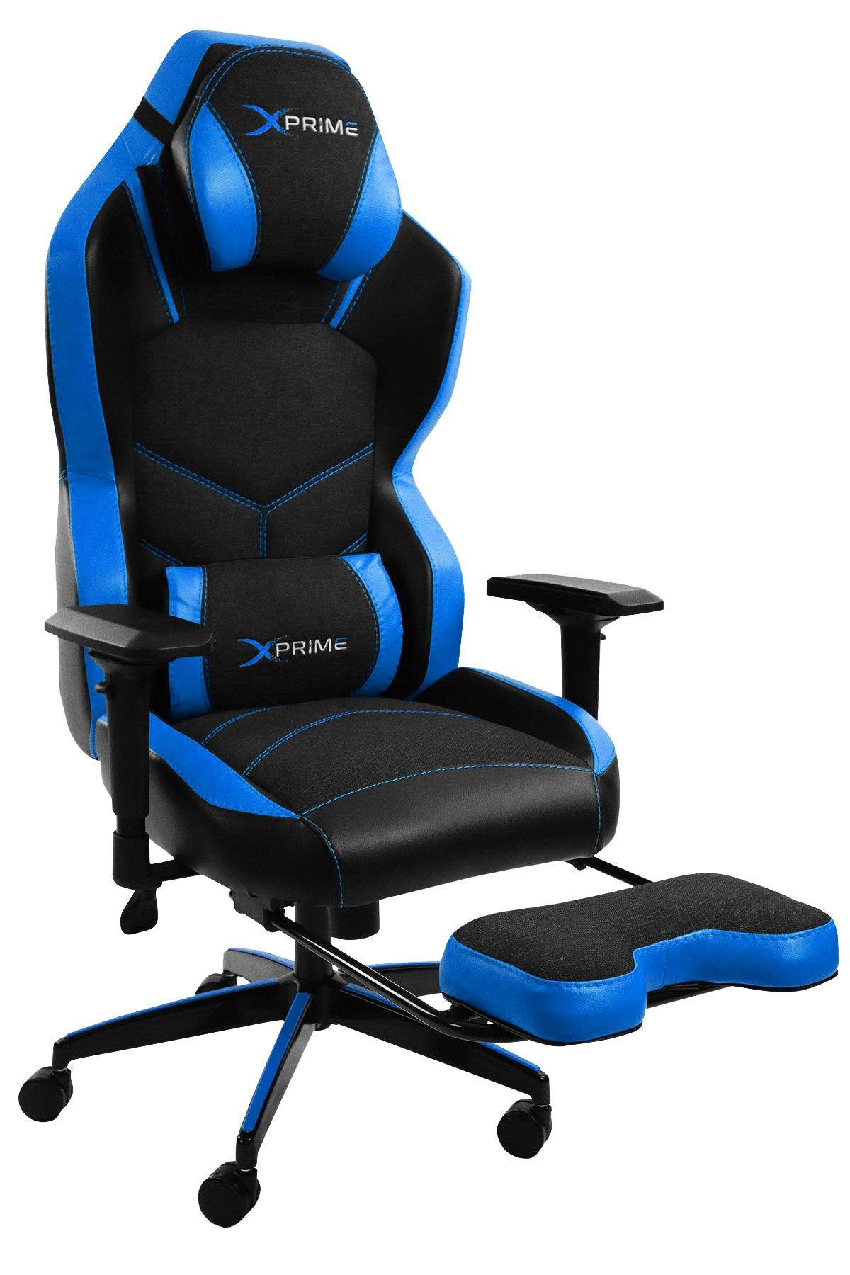 XPrime Tyler Oyuncu Koltuğu Hybrid Kumaş 4D Kolçak Ayak Uzatmalı Mavi
