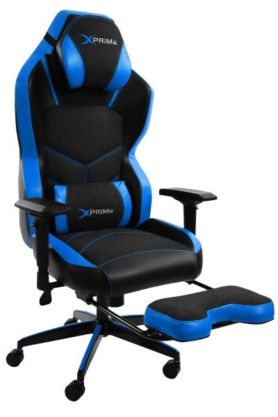 XPrime Tyler Oyuncu Koltuğu Hybrid Kumaş 4D Kolçak Ayak Uzatmalı Mavi
