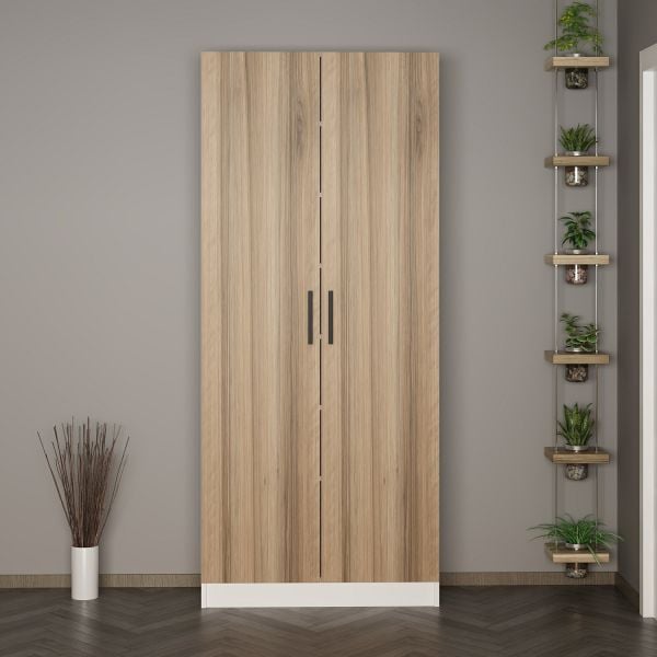 Minar Kale 210 Cm 2 Kapaklı 2B Raf Portmanto Beyaz Dore