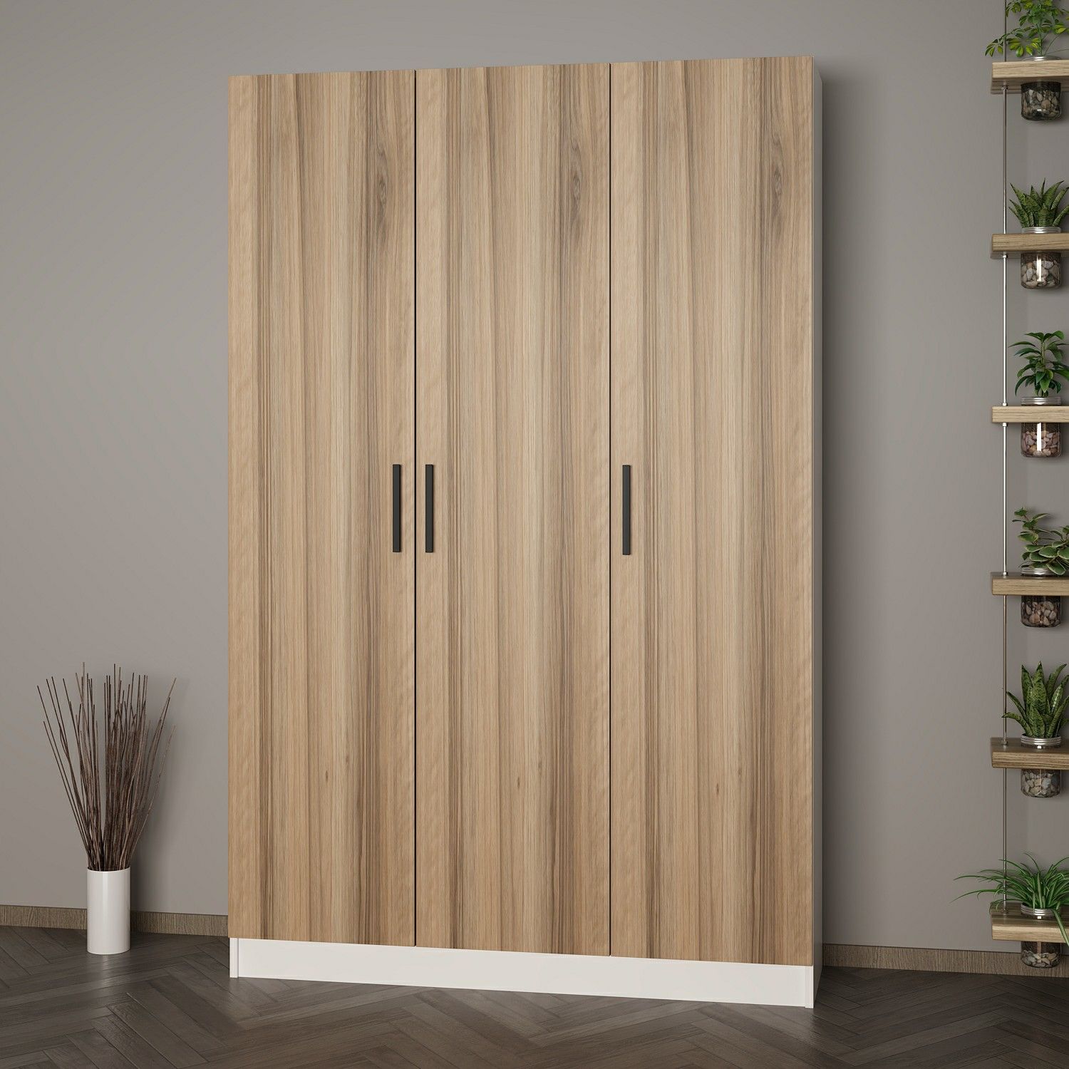 Minar Kale 210 Cm 3 Kapaklı 1B Raf Portmanto Beyaz Dore