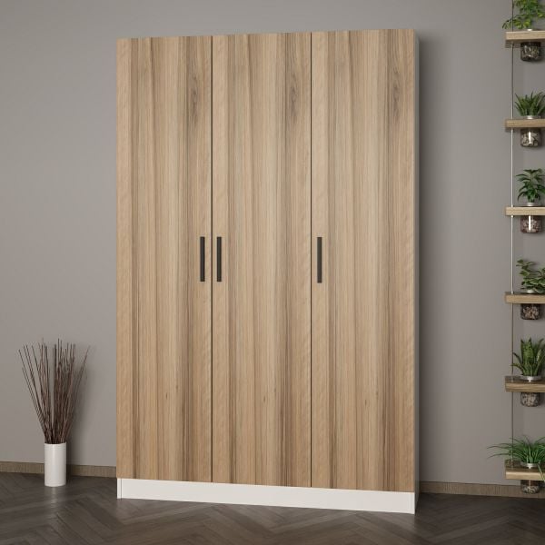 Minar Kale 210 Cm 3 Kapaklı 1B Raf Portmanto Beyaz Dore