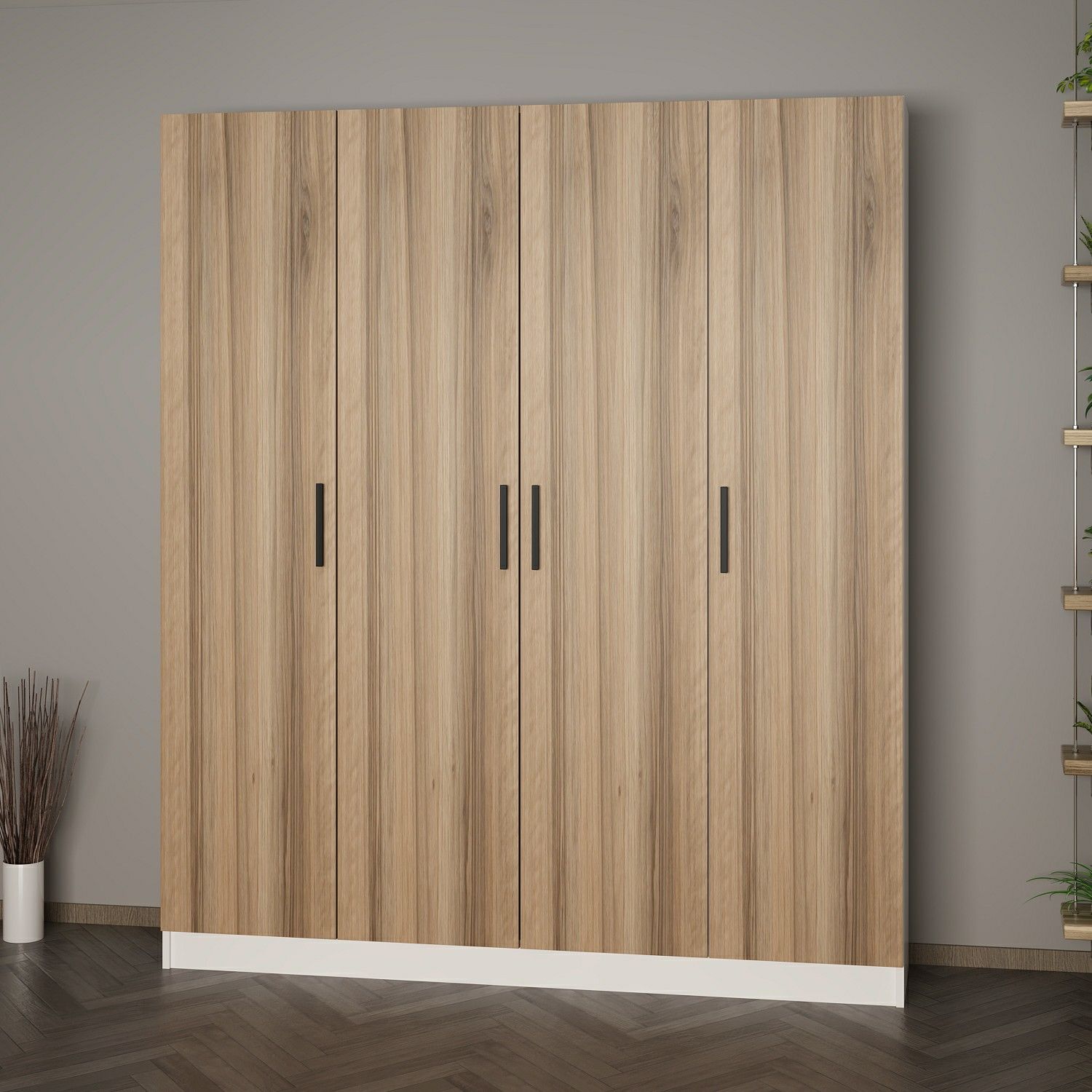 Minar Kale 210 Cm 4 Kapaklı 2B Raf Portmanto Beyaz Dore