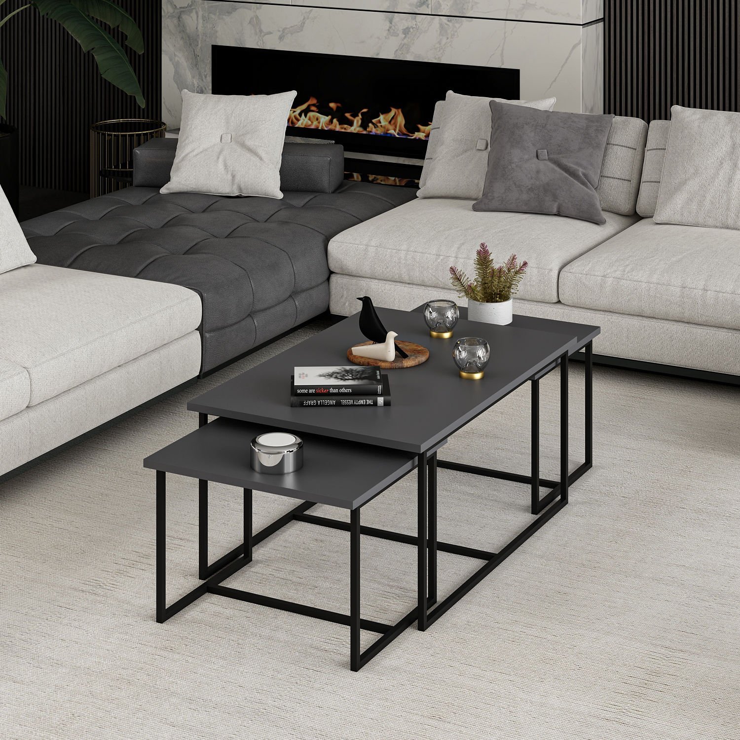 Levada 3'lü Zigonlu Sehpa - Antrasit