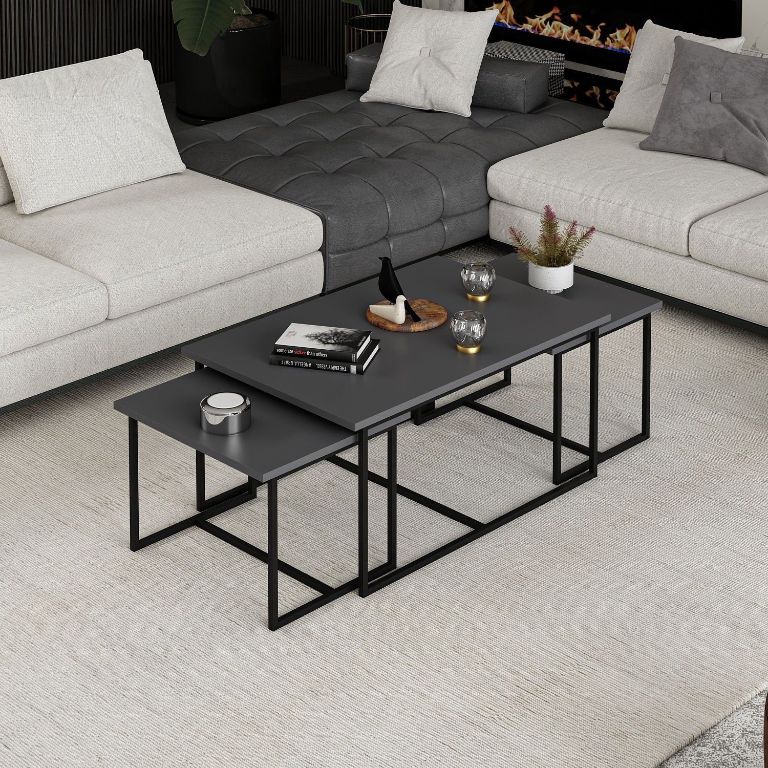 Levada 3'lü Zigonlu Sehpa - Antrasit