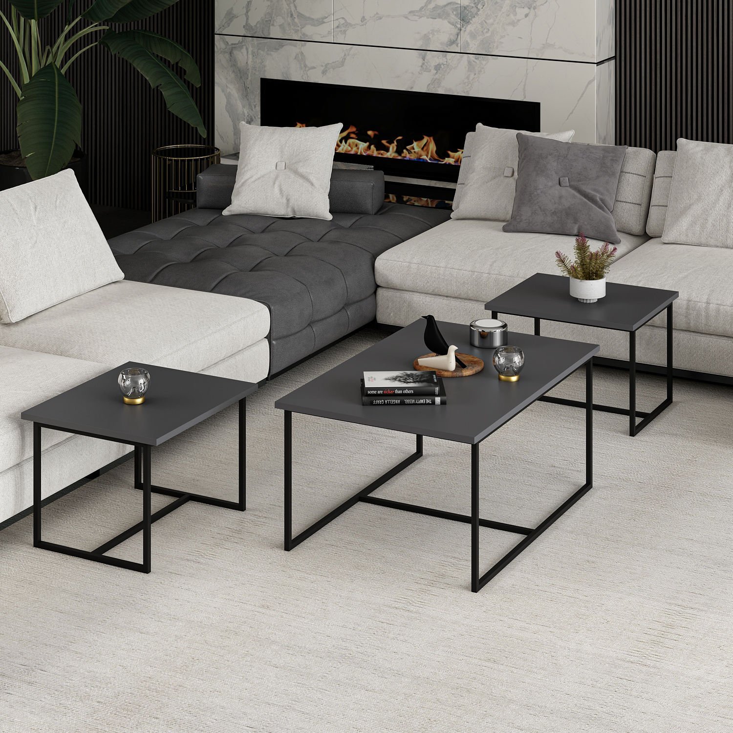 Levada 3'lü Zigonlu Sehpa - Antrasit