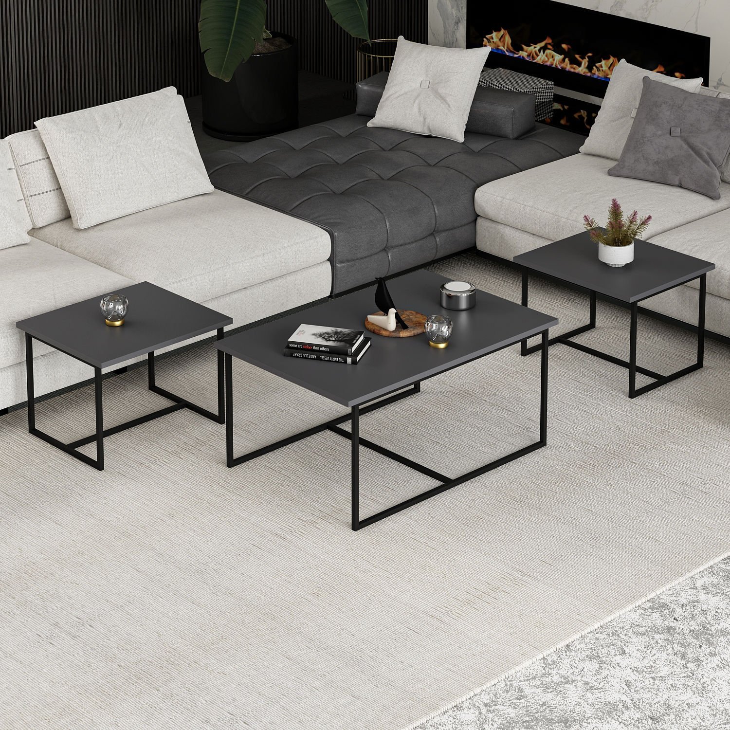 Levada 3'lü Zigonlu Sehpa - Antrasit