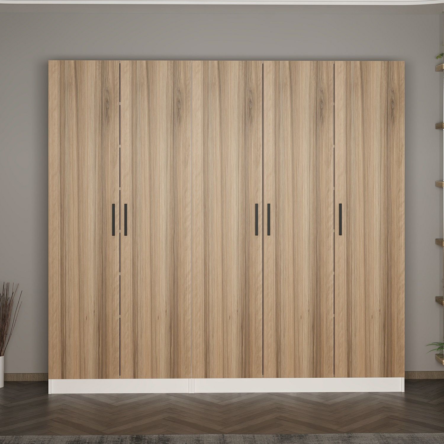 Minar Kale 210 Cm 5 Kapaklı 3B Raf Portmanto Beyaz Dore