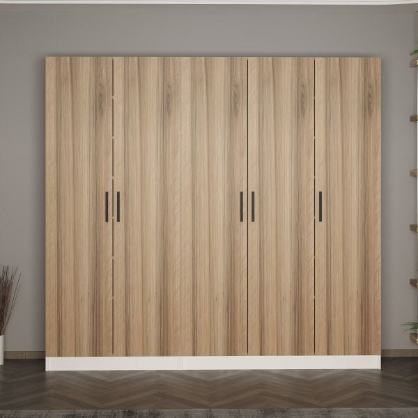 Minar Kale 210 Cm 5 Kapaklı 3B Raf Portmanto Beyaz Dore