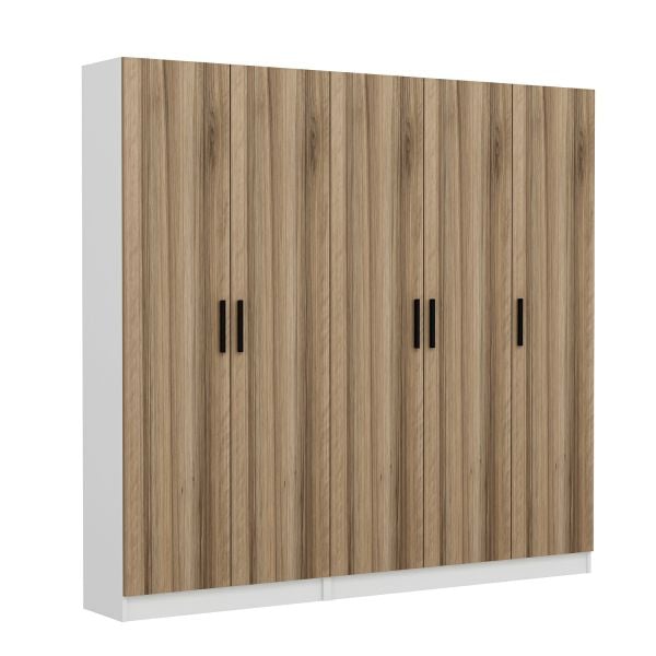 Minar Kale 210 Cm 5 Kapaklı 3B Raf Portmanto Beyaz Dore