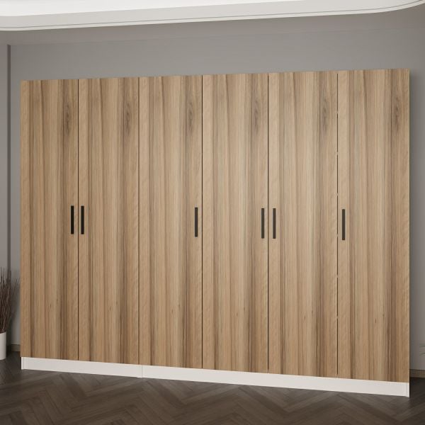 Minar Kale 210 Cm 6 Kapaklı 4B Raf Portmanto Beyaz Dore