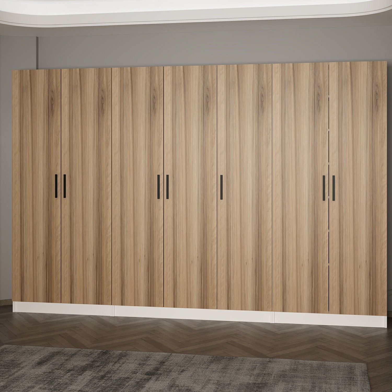 Minar Kale 210 Cm 7 Kapaklı 5B Raf Portmanto Beyaz Dore