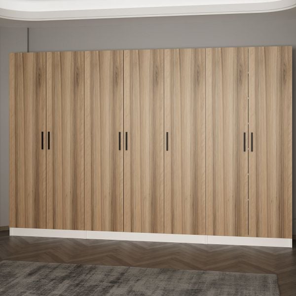 Minar Kale 210 Cm 7 Kapaklı 5B Raf Portmanto Beyaz Dore