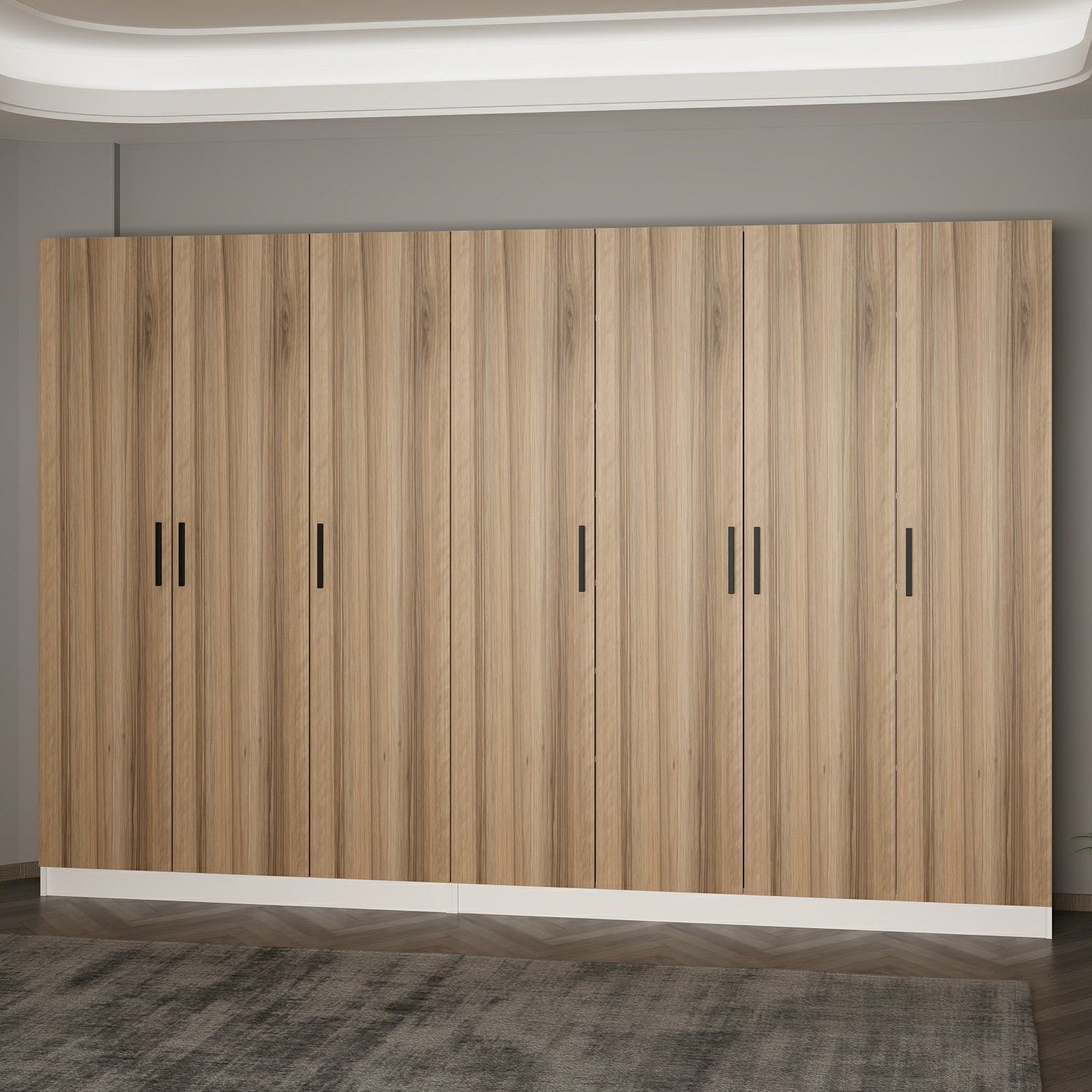 Minar Kale 210 Cm 7 Kapaklı 3B Raf Portmanto Beyaz Dore