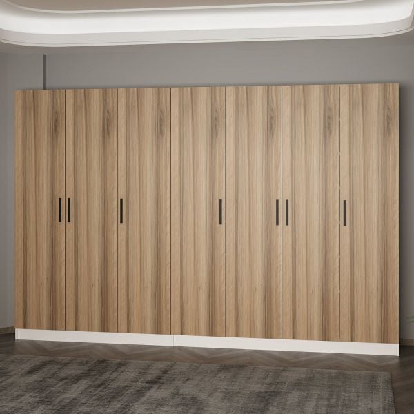 Minar Kale 210 Cm 7 Kapaklı 3B Raf Portmanto Beyaz Dore