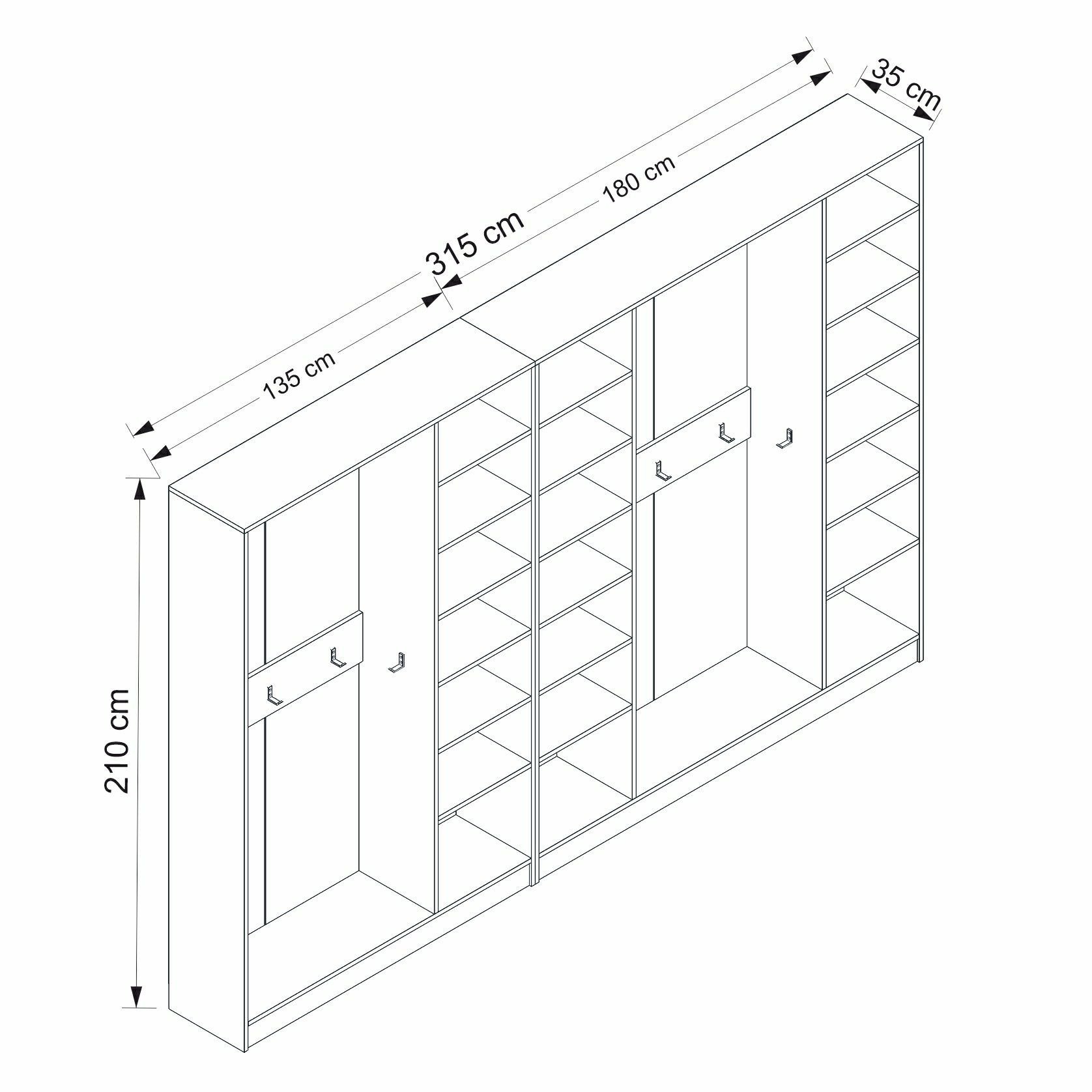 Minar Kale 210 Cm 7 Kapaklı 3B Raf Portmanto Beyaz Dore