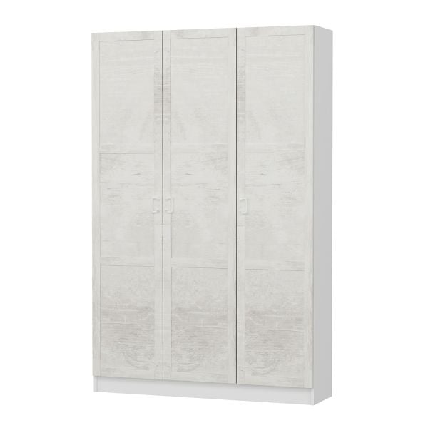 Minar Kale 210 Cm 3 Kapaklı 1B Raf Portmanto Beyaz Eskitme Beyaz