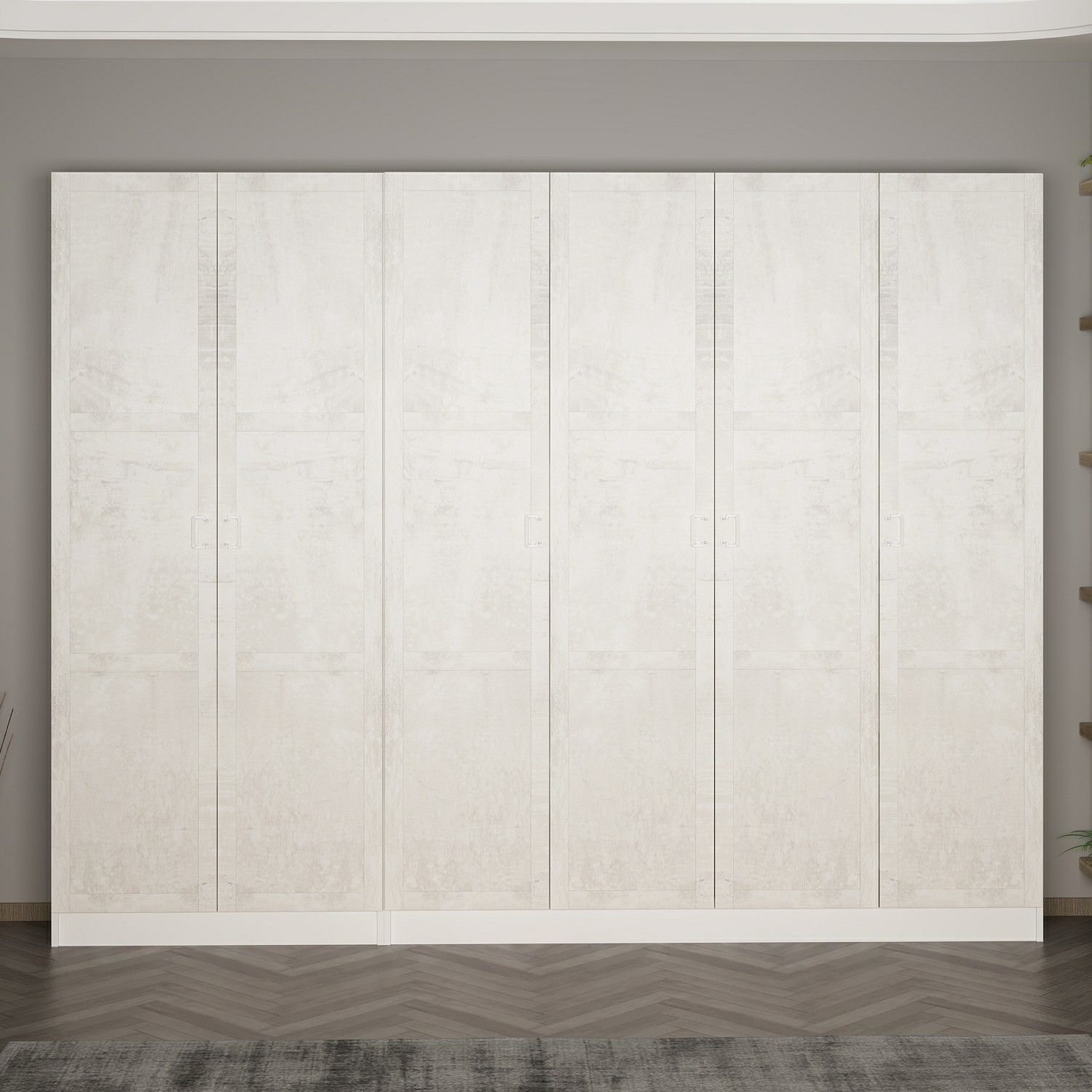 Minar Kale 210 Cm 6 Kapaklı 4B Raf Portmanto Beyaz Eskitme Beyaz